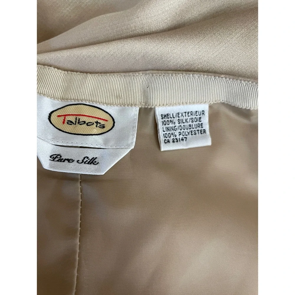 Good Talbots Women Suit 14/16 Pant Set Gold Pure Silk Eyelet Embroidered Petite